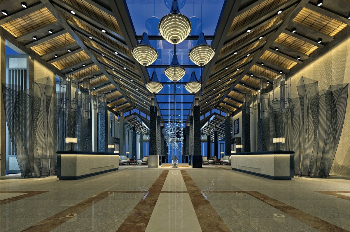 Luxury hotel lobby with polished marble floors - Manhattan commercial building